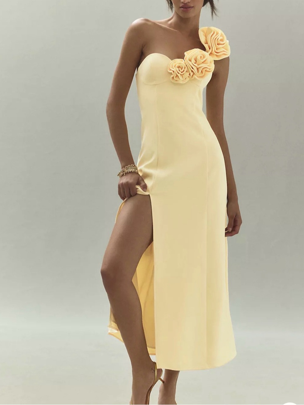 The Wolf Gang Yellow Floral Flores One Shoulder Maxi Dress | XL